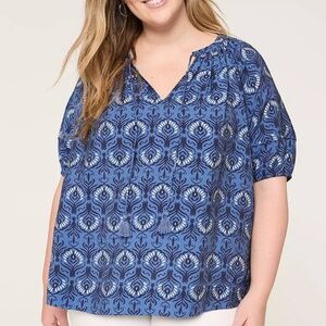 Lane Bryant blue and black print top